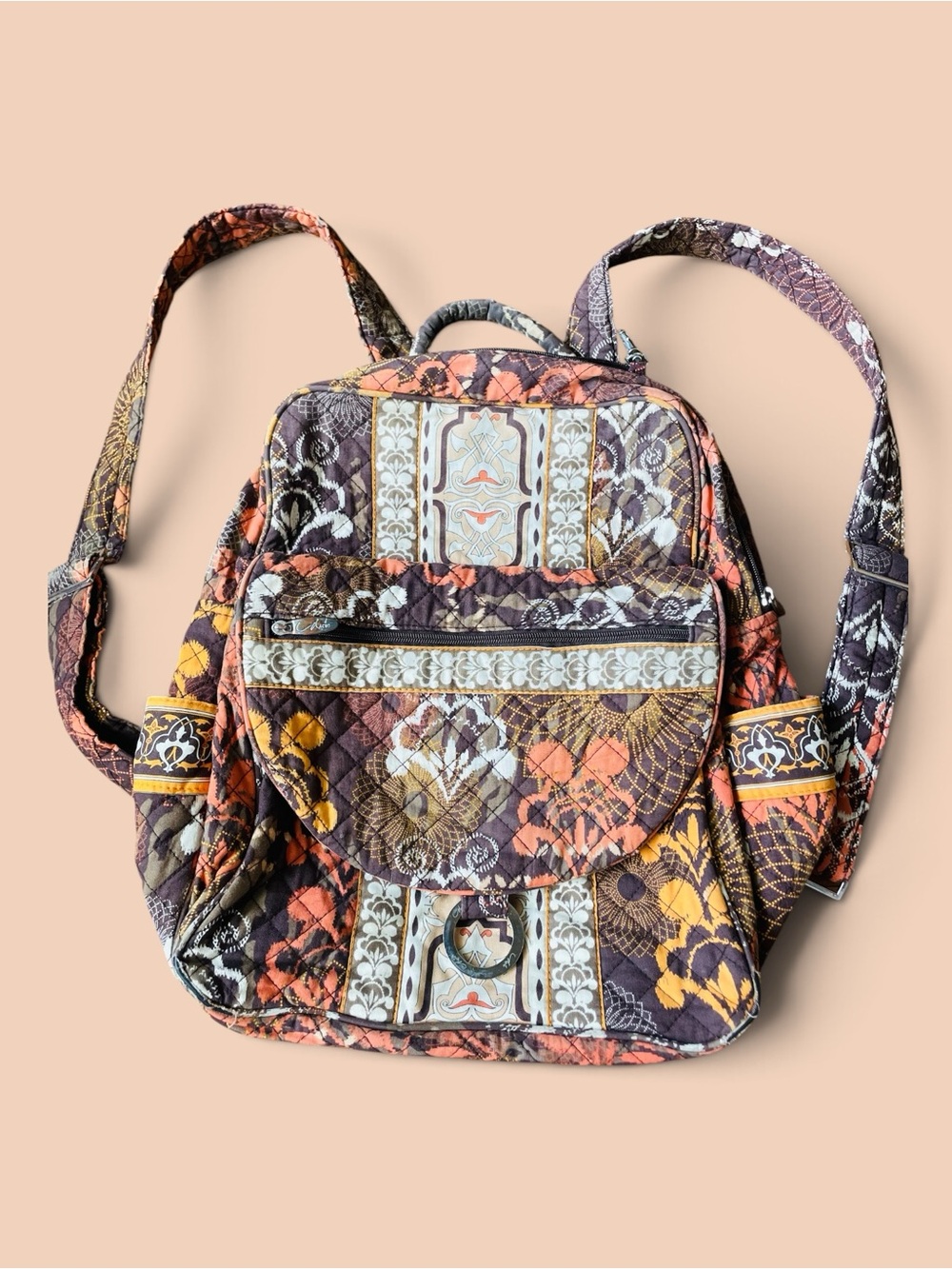 Quilted Patchwork Floral Backpack - Multicolor